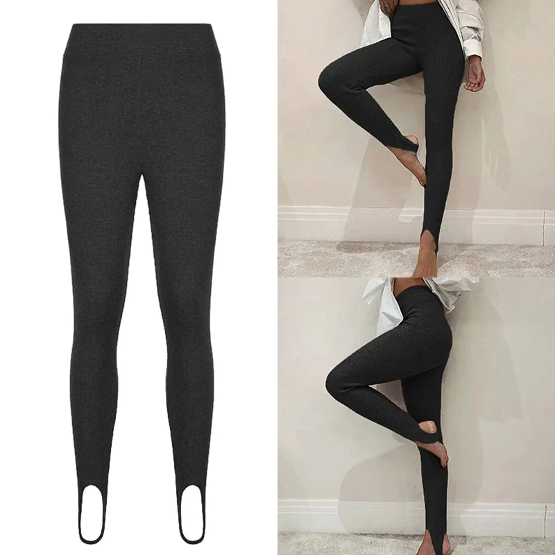 Casual Skinny Elastic High Waist Stretchy Sports Sweatpants Women Trousers Slit Fashion Flared Leggings Joggers