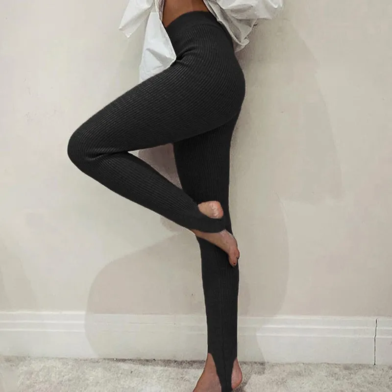 Casual Skinny Elastic High Waist Stretchy Sports Sweatpants Women Trousers Slit Fashion Flared Leggings Joggers