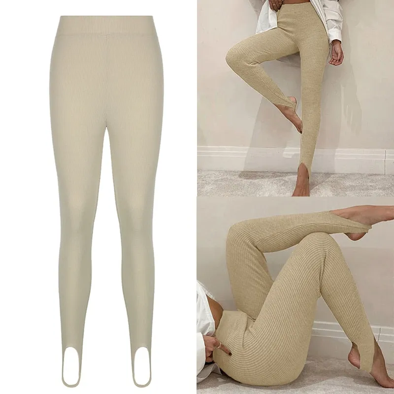 Casual Skinny Elastic High Waist Stretchy Sports Sweatpants Women Trousers Slit Fashion Flared Leggings Joggers