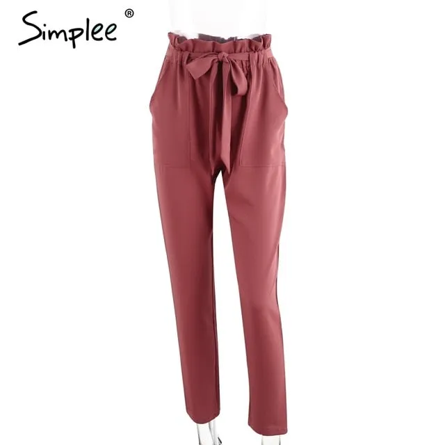 Chiffon khaki harem ladies summer casual Streetwear sash black elastic high waist pants