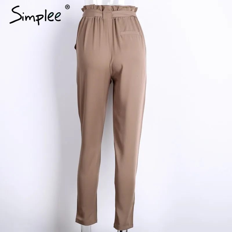 Chiffon khaki harem ladies summer casual Streetwear sash black elastic high waist pants