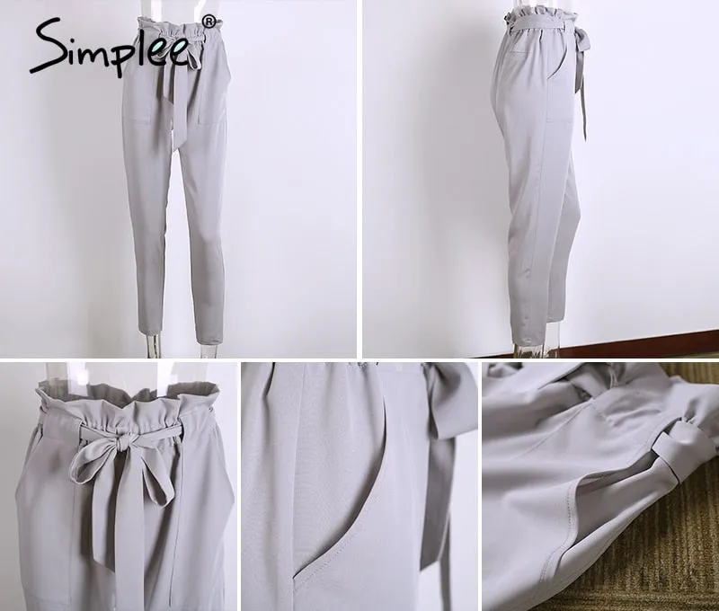 Chiffon khaki harem ladies summer casual Streetwear sash black elastic high waist pants