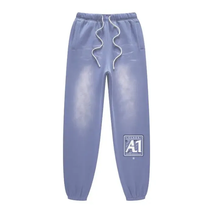 ClassA1 (Denim Blue)Streetwear Unisex Monkey Washed Dyed Fleece Joggers