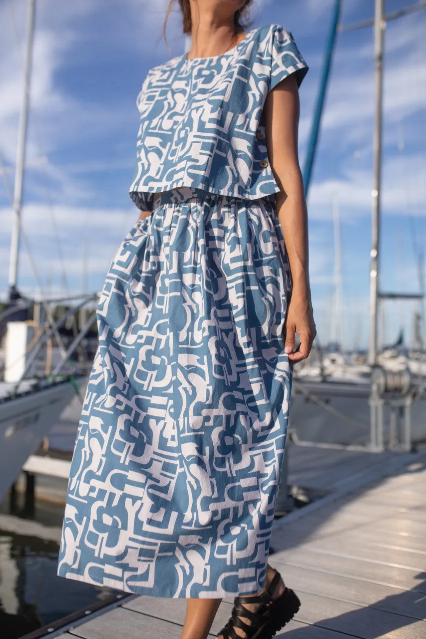 Claudia Skirt Set in Blue Geo Print - XXL Skirt