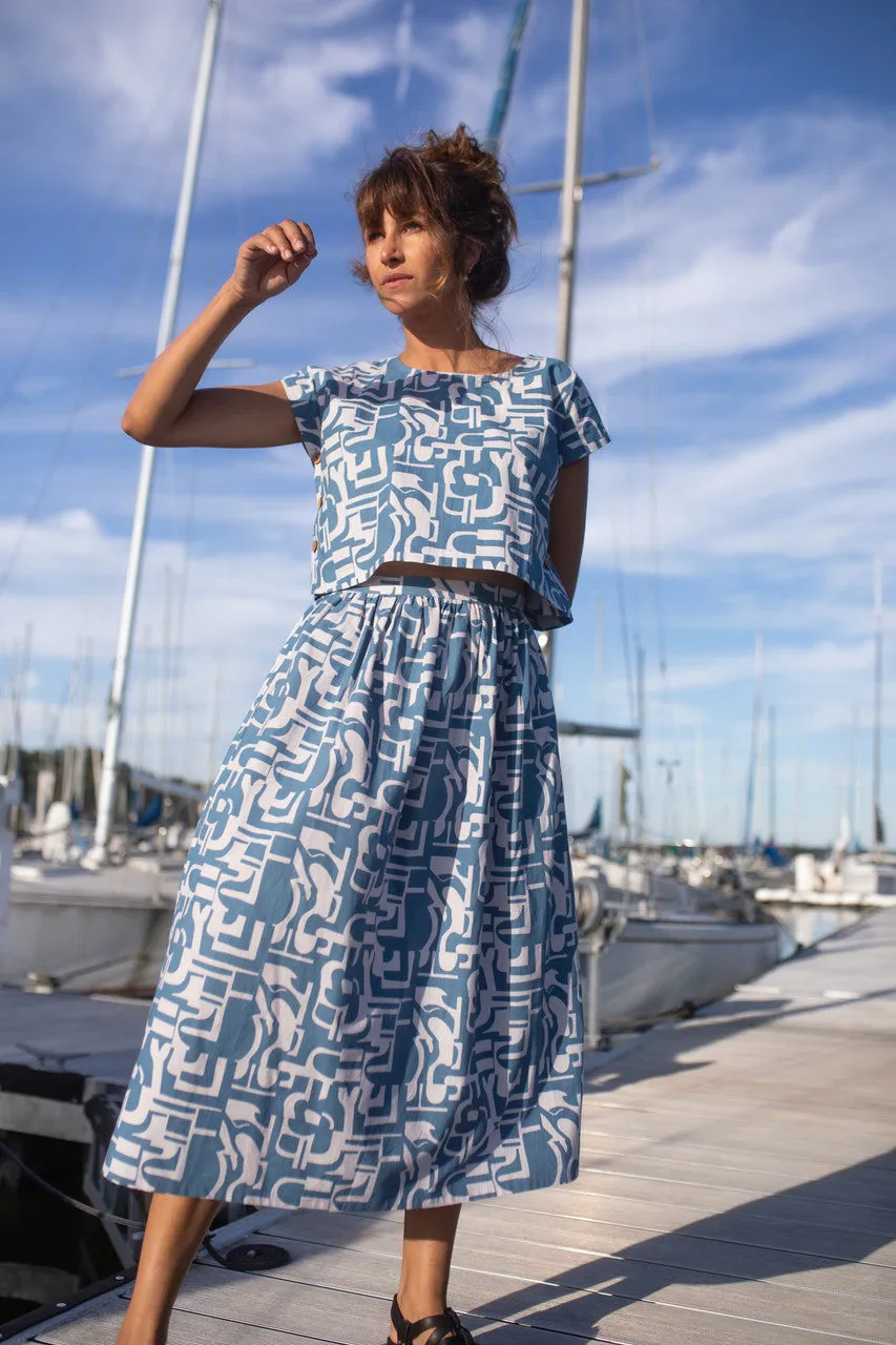 Claudia Skirt Set in Blue Geo Print - XXL Skirt