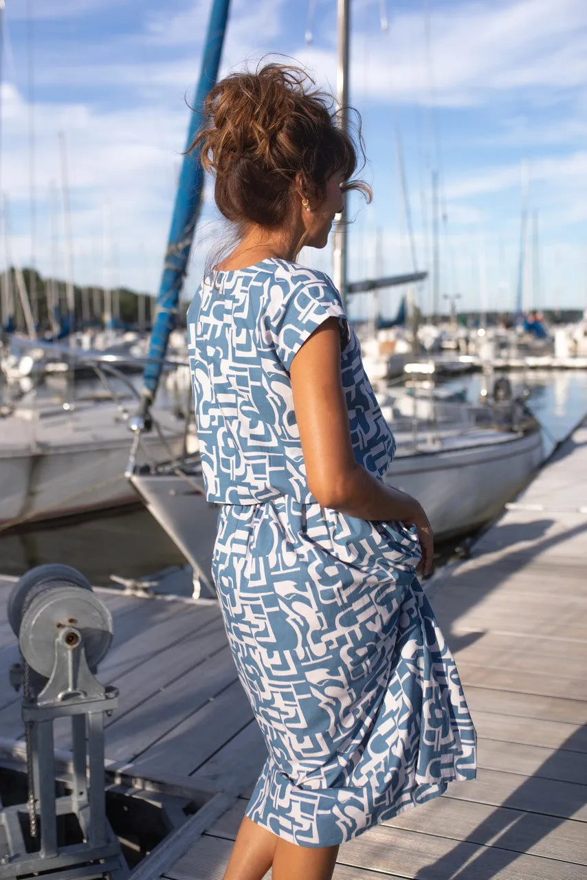 Claudia Skirt Set in Blue Geo Print - XXL Skirt