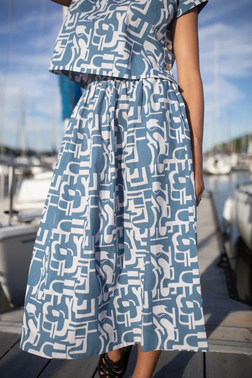 Claudia Skirt Set in Blue Geo Print - XXL Skirt