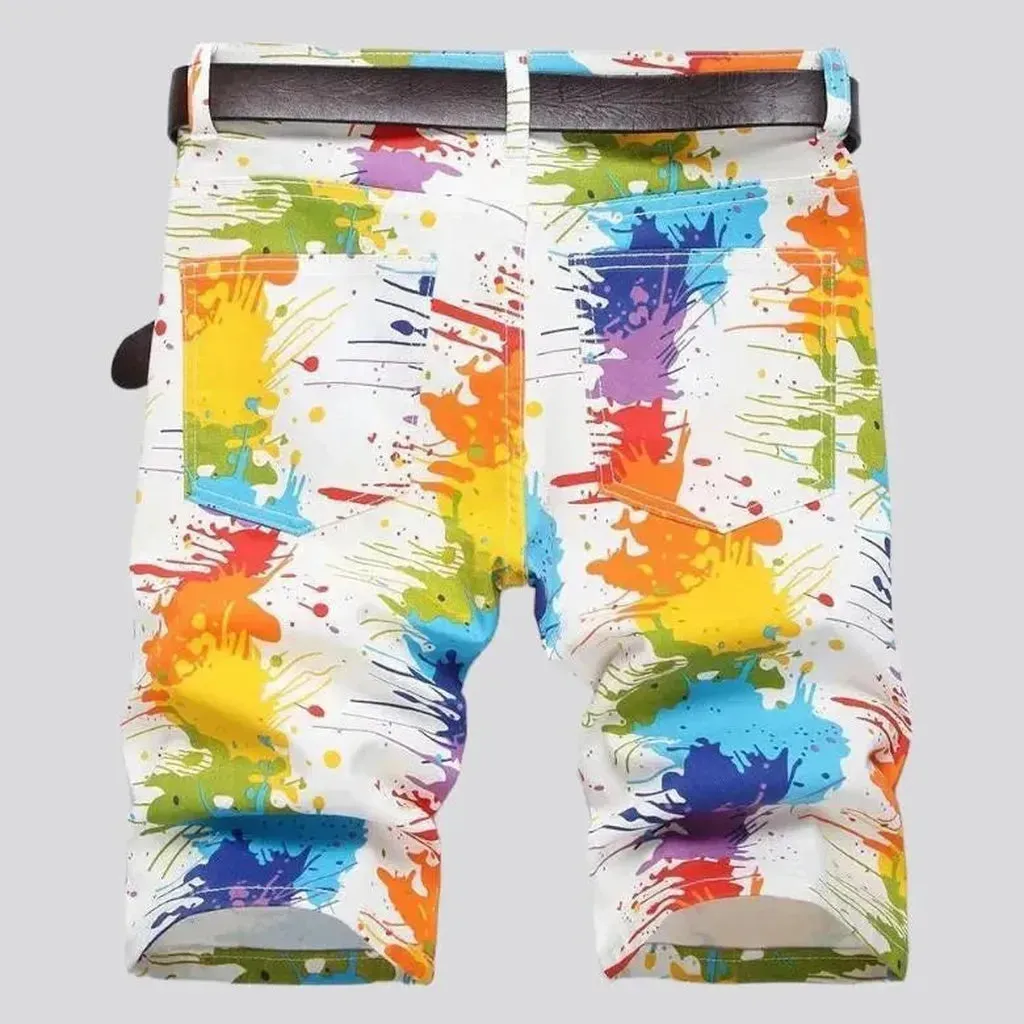 Color-stains white men's jean shorts