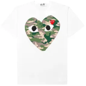 COMME DES GARÇONS PLAY CAMOUFLAGE HEART RED EMBLEM T-SHIRT WHITE