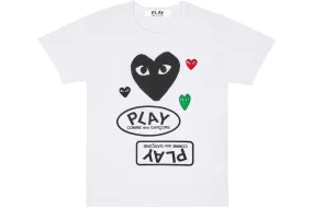 COMME DES GARÇONS PLAY MULTI LOGO BLACK HEART T-SHIRT WHITE