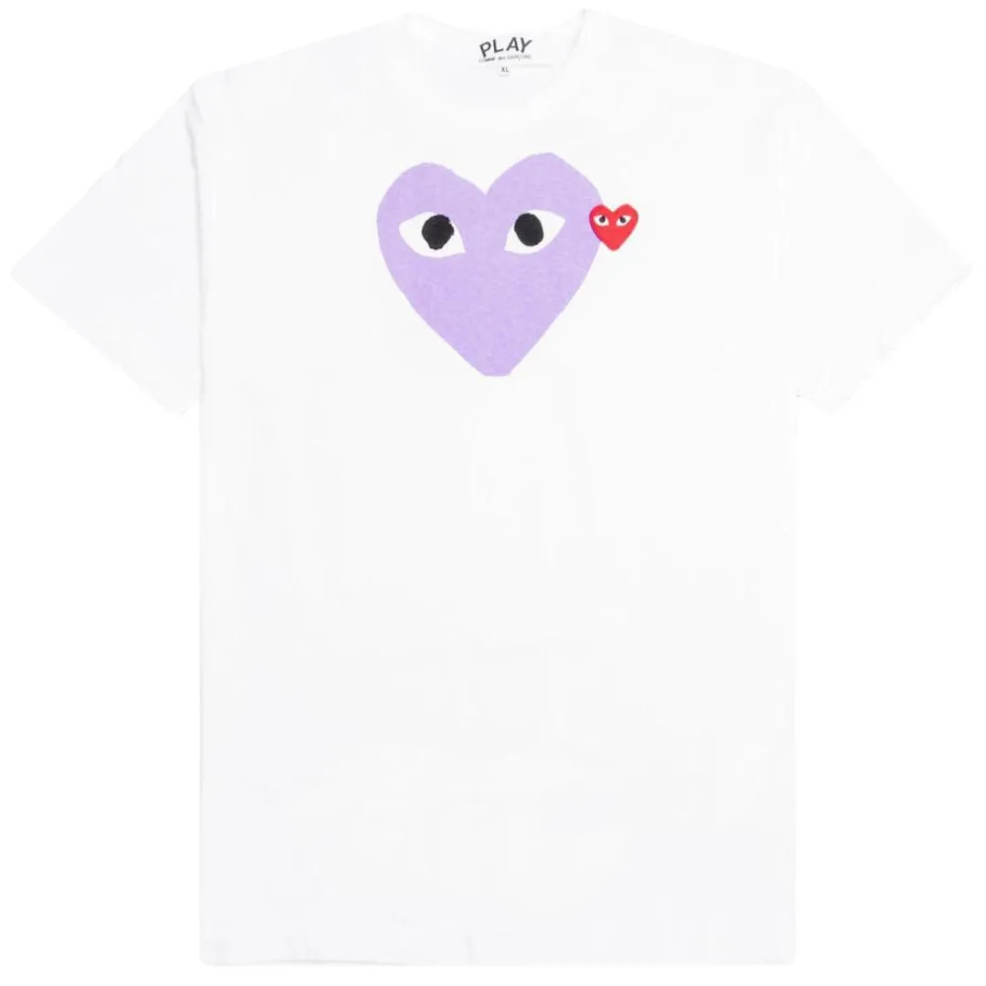 COMME DES GARÇONS PLAY PURPLE HEART RED EMBLEM T-SHIRT WHITE