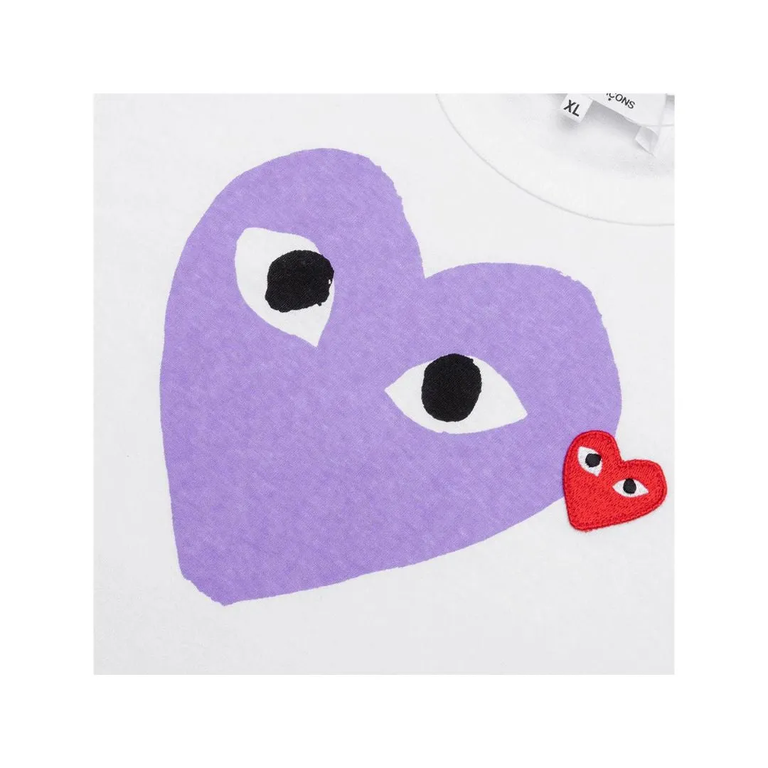 COMME DES GARÇONS PLAY PURPLE HEART RED EMBLEM T-SHIRT WHITE