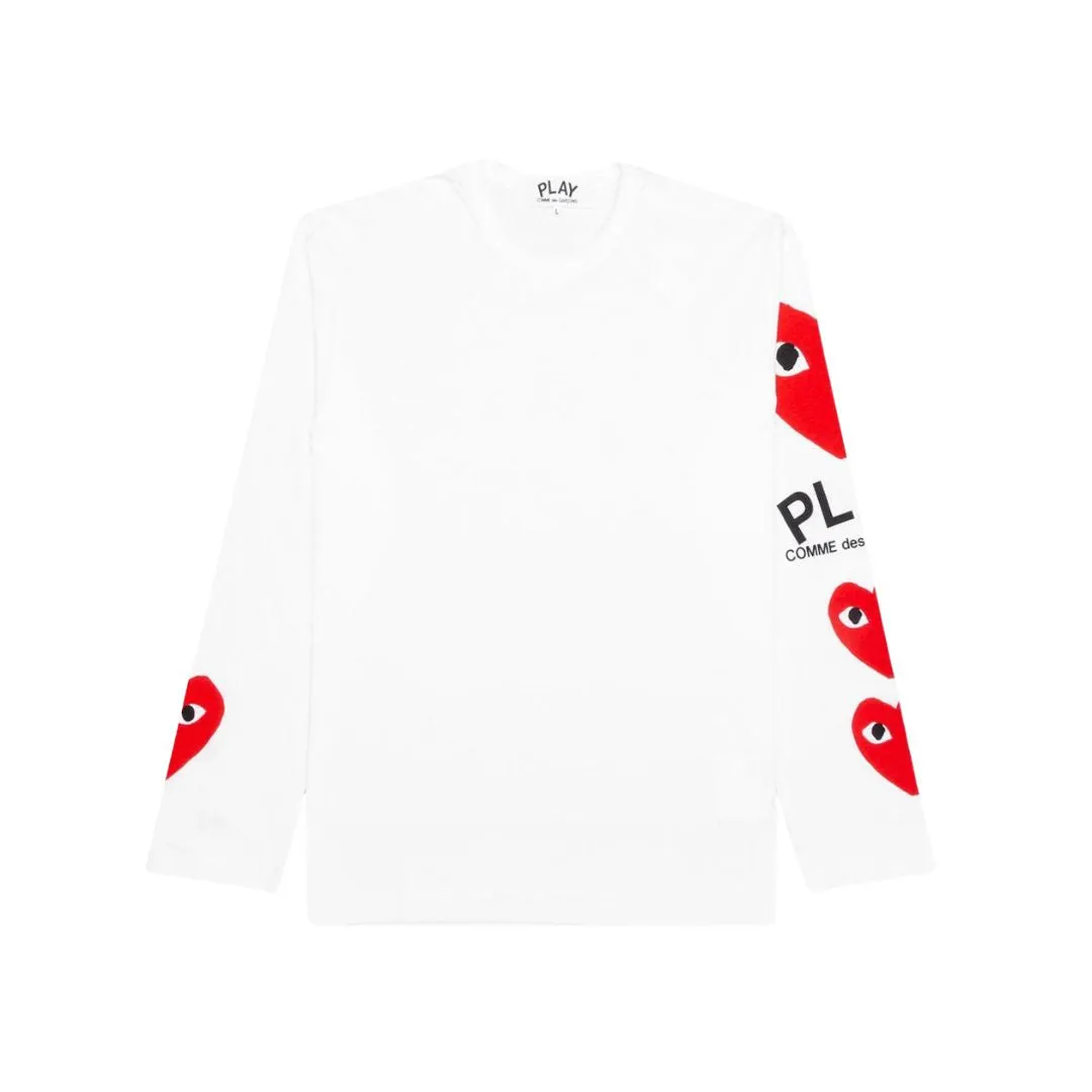 COMME DES GARÇONS PLAY RED PRINTED SLEEVES LONG SLEEVE WHITE