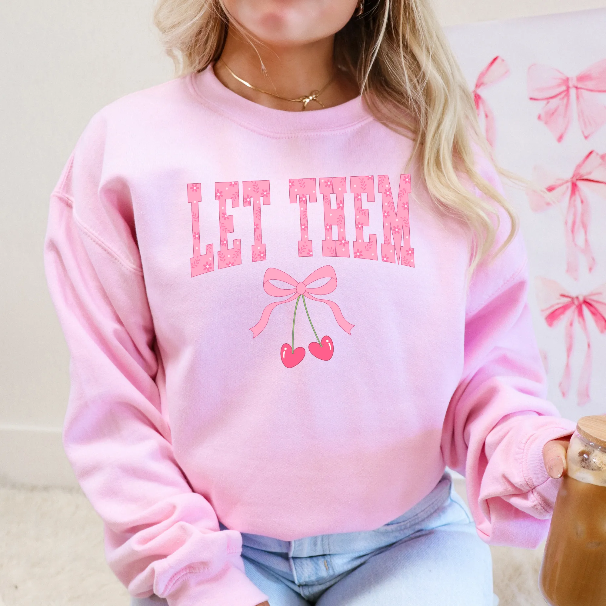 Coquette Pink Bow Sweatshirt | Let Them Sweatshirt