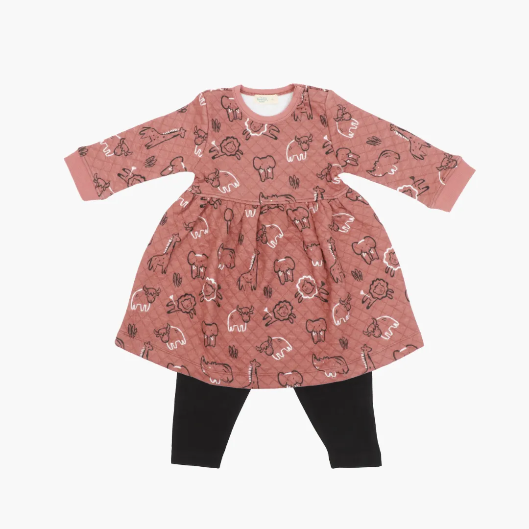 Cozy Nest - Quilted Full sleeve Frock and pants for girls