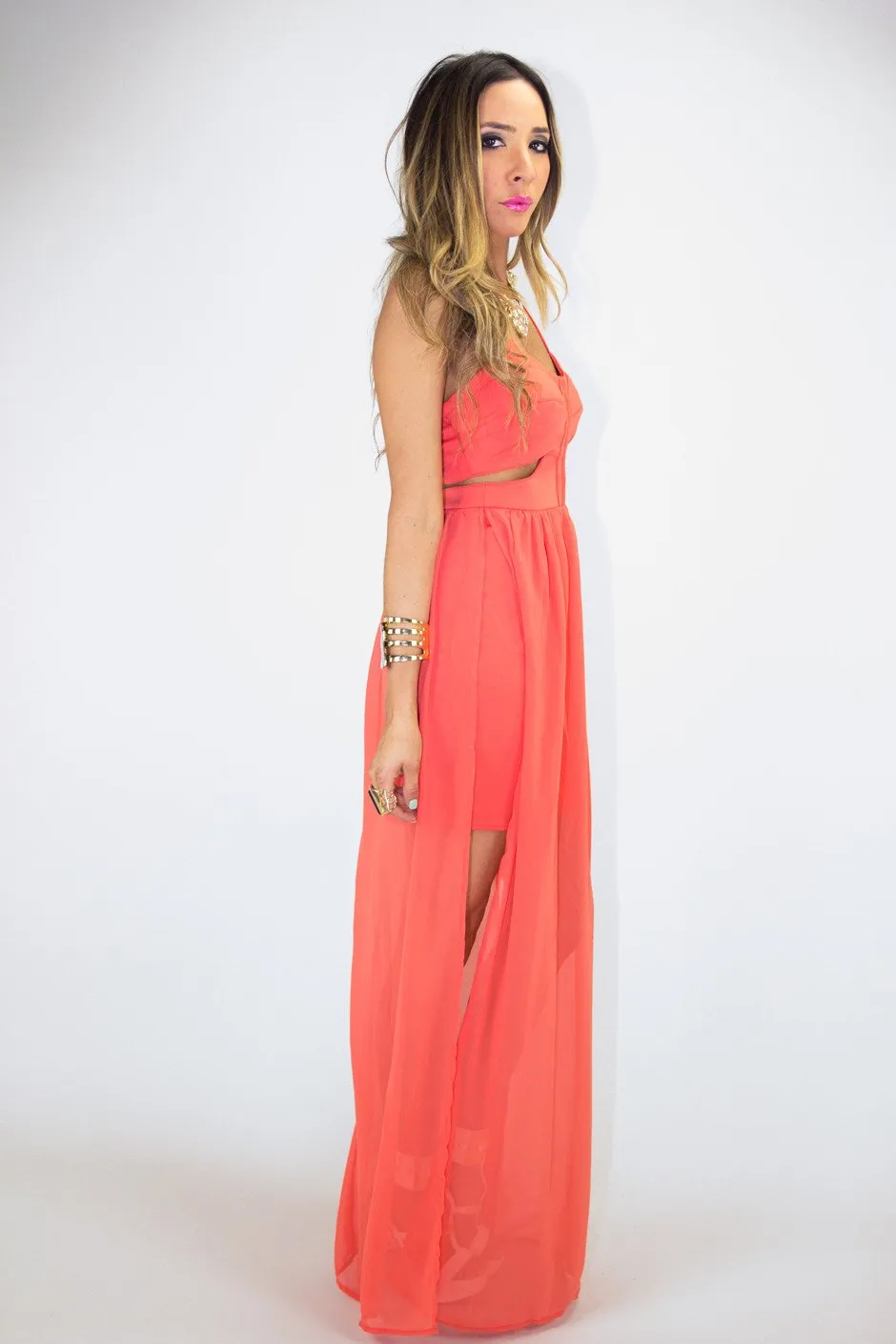 CUTOUT OPEN SKIRT MAXI - Orange