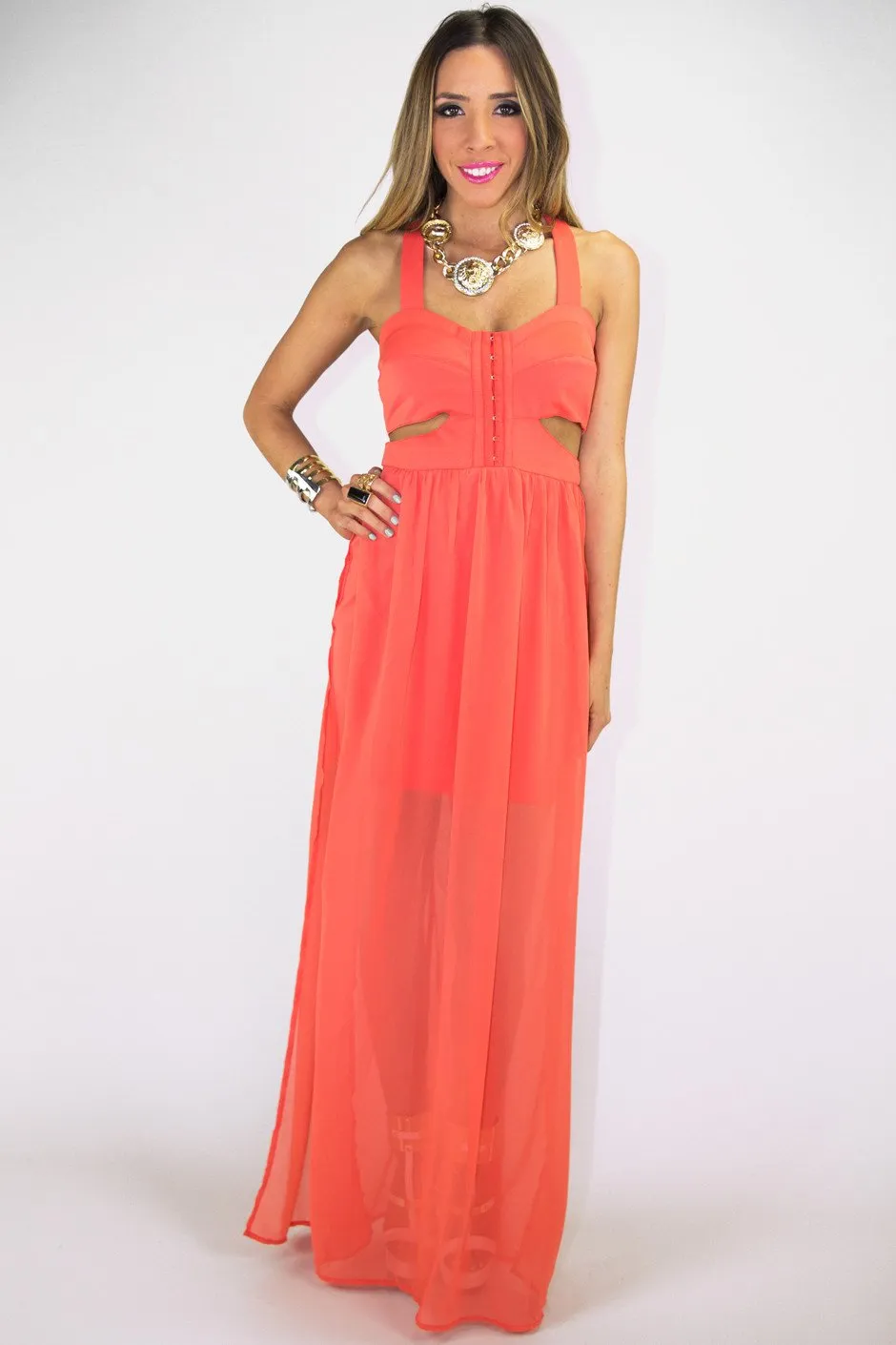 CUTOUT OPEN SKIRT MAXI - Orange