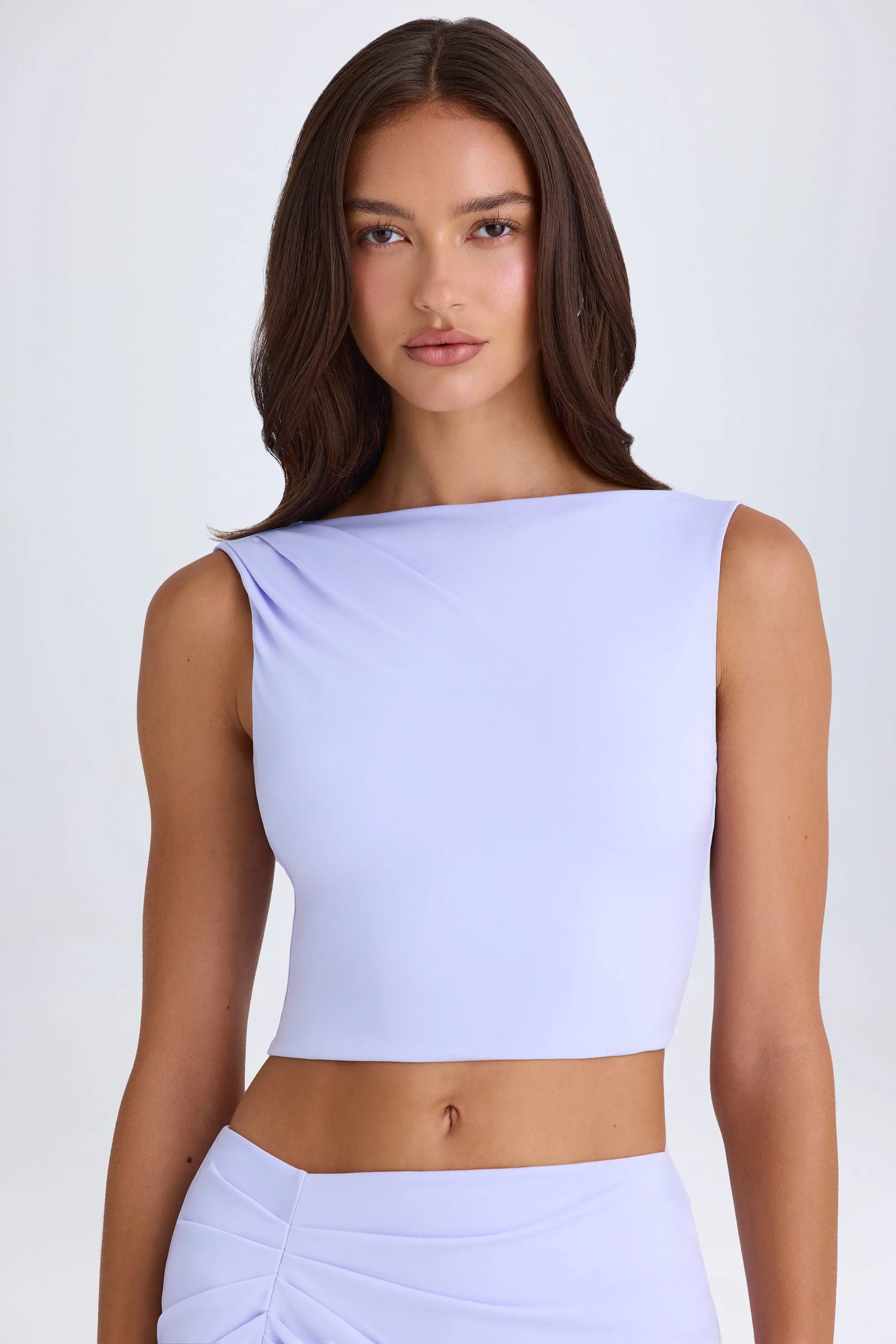 Draped Open-Back Tank Top in Soft Lilac