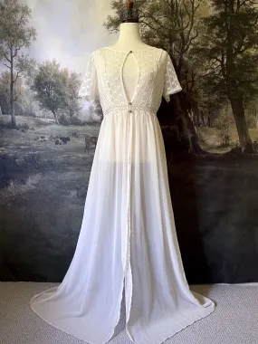 Edwardian Inspired Ivory Overdress with Floral Lace Details - Size M