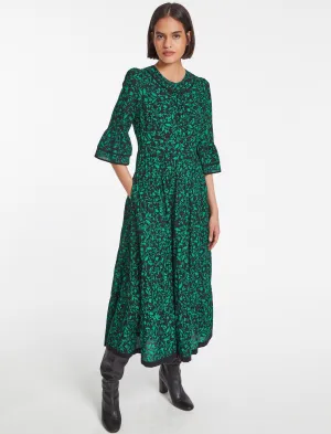 Elodie Cotton Maxi Dress - Green Bramble Print