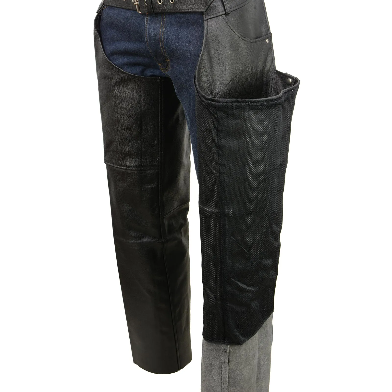 Event Leather EL1101 Black Real Leather Motorcycle Chaps for Men -