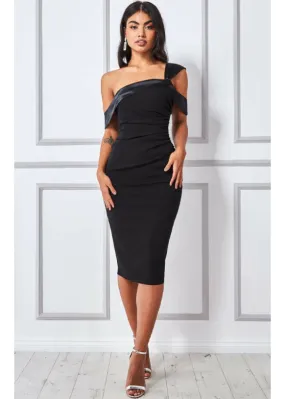 Faith Black Satin Band Bodycon Midi Dress