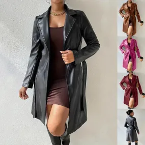 Fashionable Longline leather overcoat Jacket for women