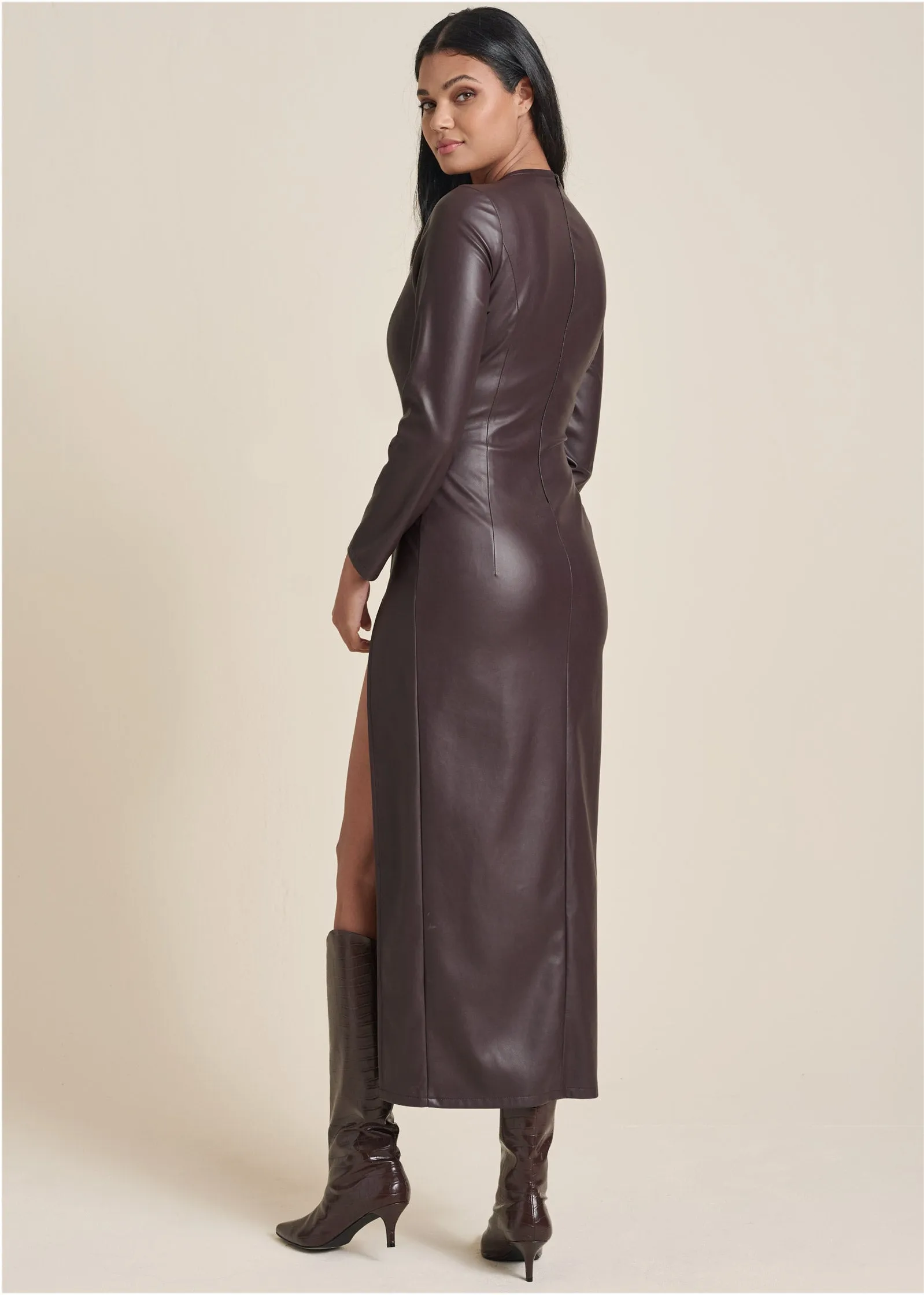 Faux Leather Column Maxi - Dark Brown