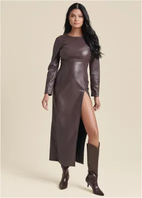 Faux Leather Column Maxi - Dark Brown