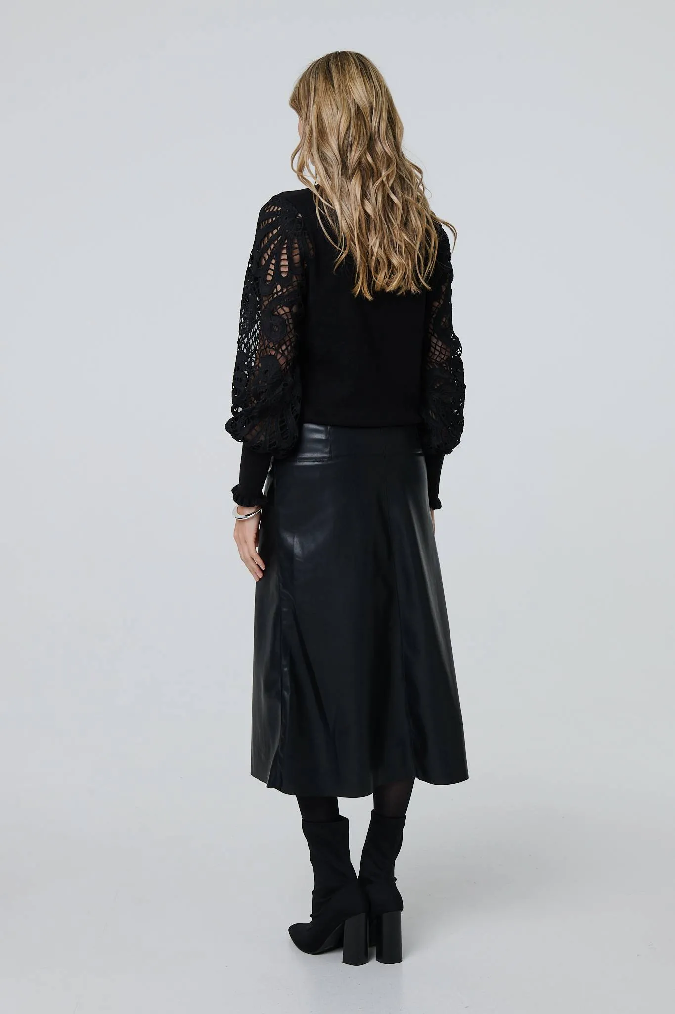 Faux Leather High Waist Midi Skirt