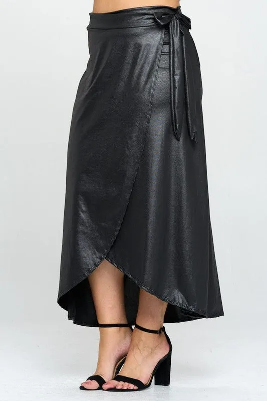 Faux Leather Maxi Wrap Skirt