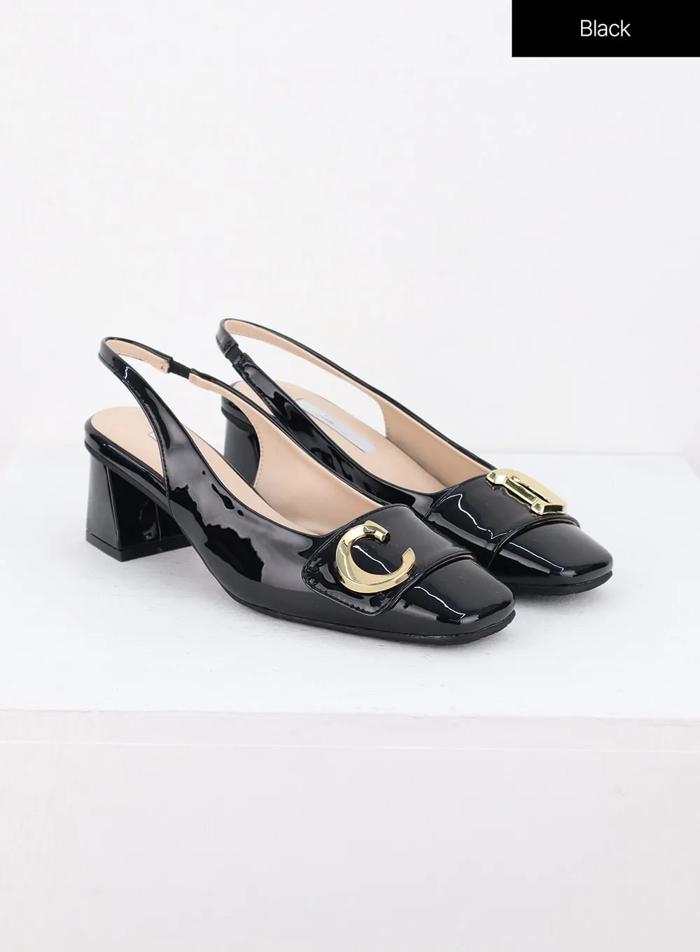 Faux Leather Sling Back Heels IS315