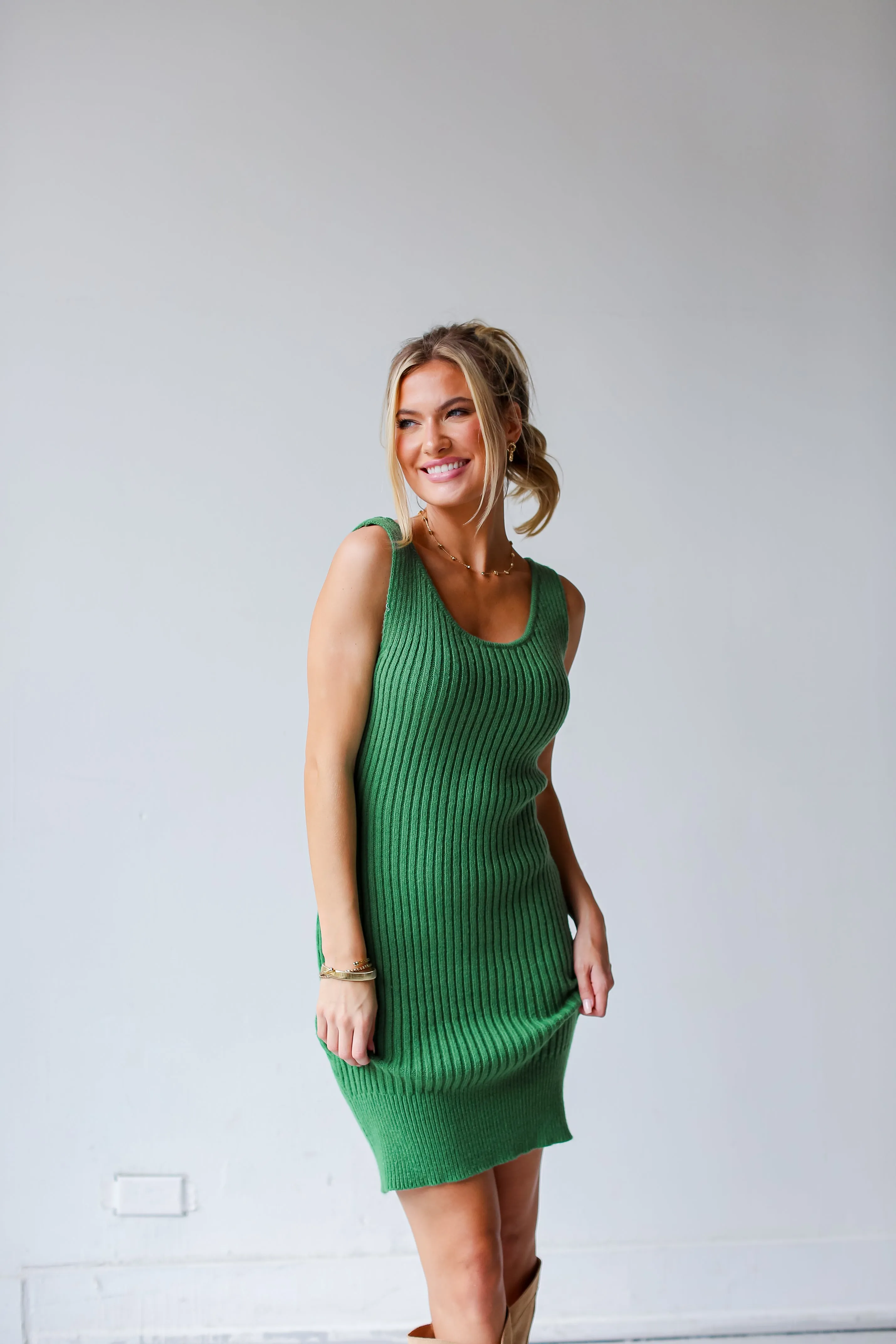 FINAL SALE - Effortless Autumn Green Sweater Midi Dress