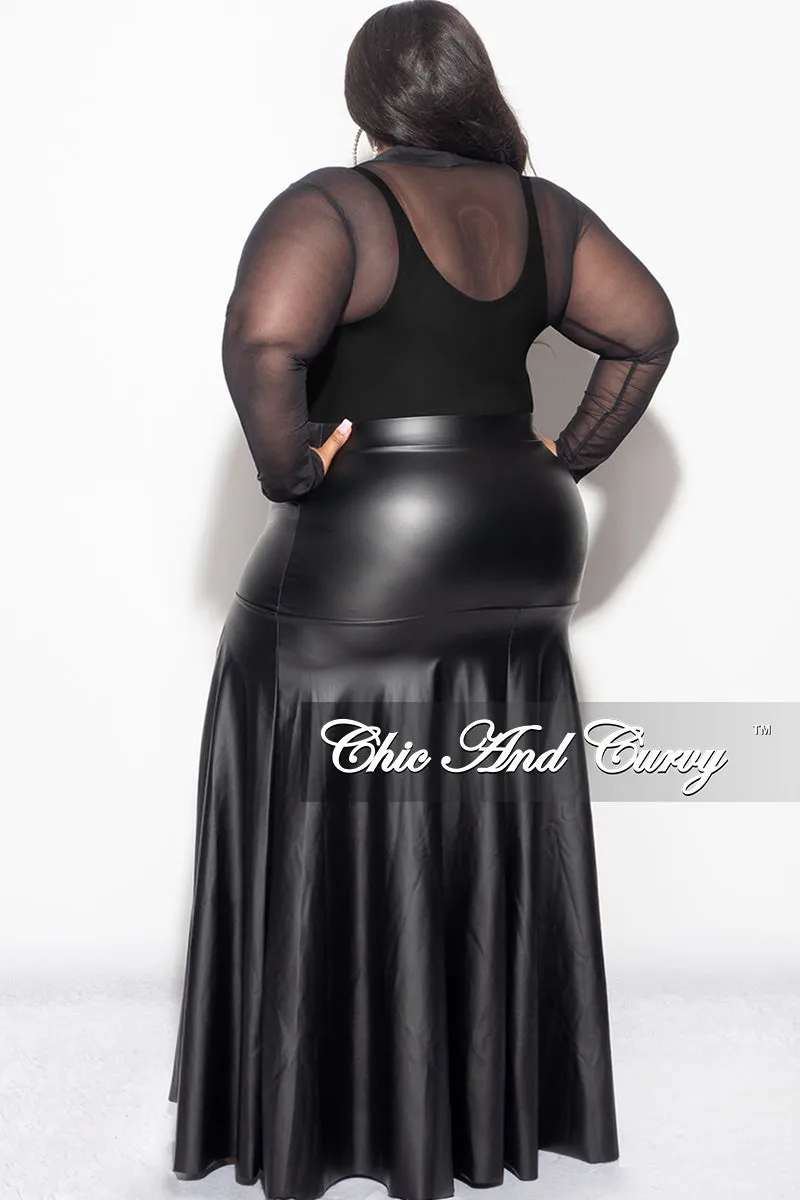 Final Sale Plus Size Faux Leather Maxi Skirt with Front High Slit in Black