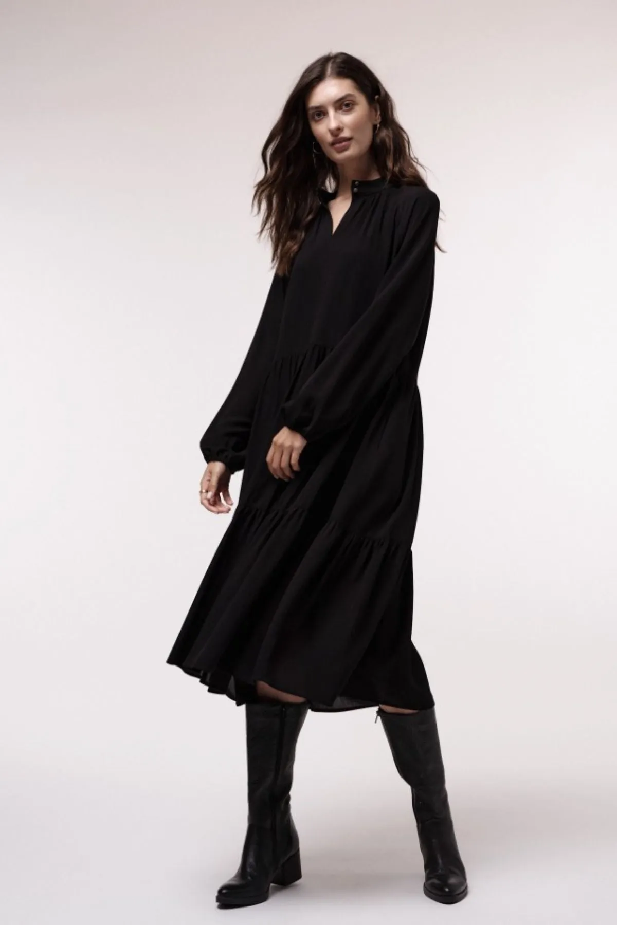 Flare Black Maxi Dress Lanius