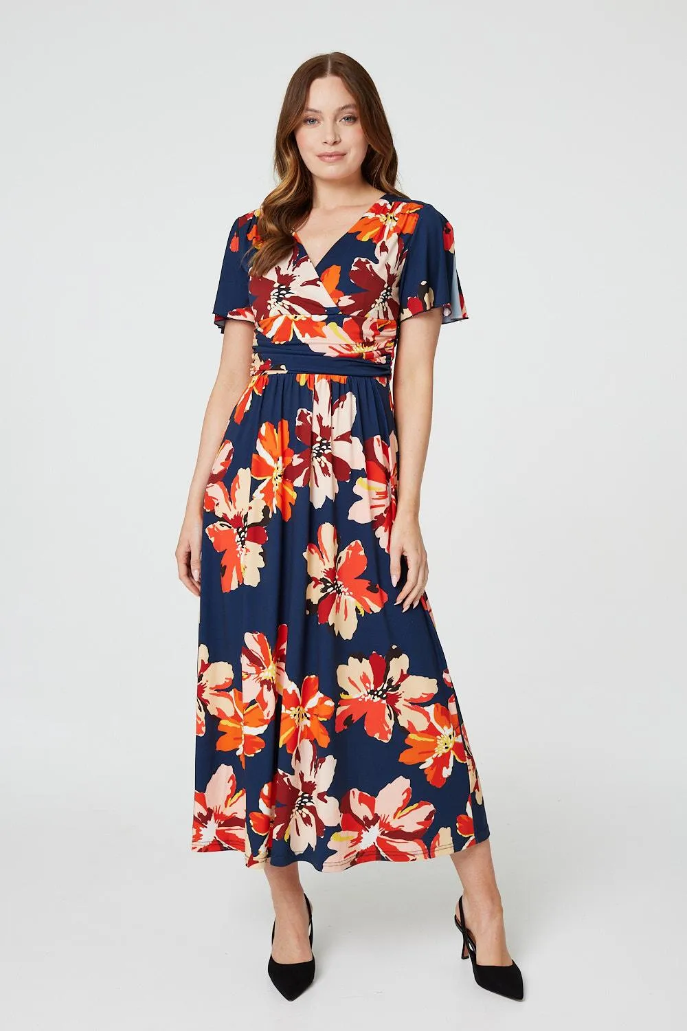 Floral Ruched Waist Maxi Dress