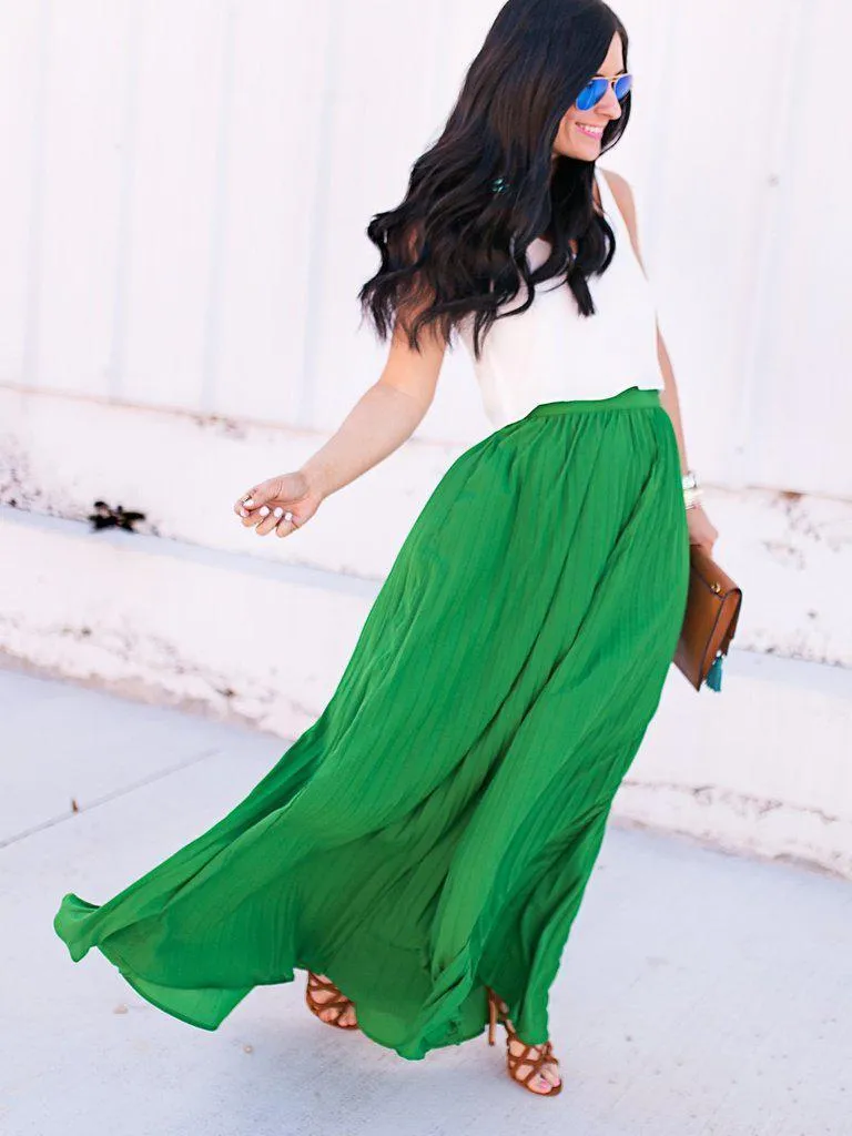 High Waist Pleated Longline Skirt