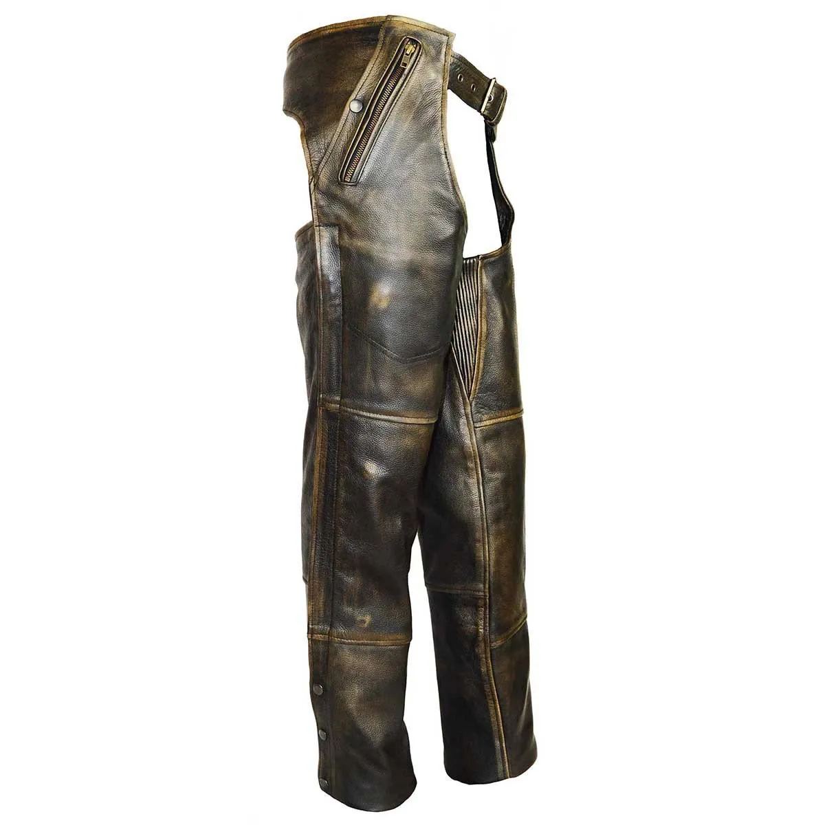 HM811DB Vance Leather High Mileage Distressed Brown Leather Chap with Removable Liner