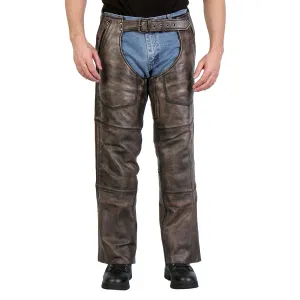 Hot Leathers CHM1008 Unisex Distressed Brown Premium Motorcycle Leather Chaps