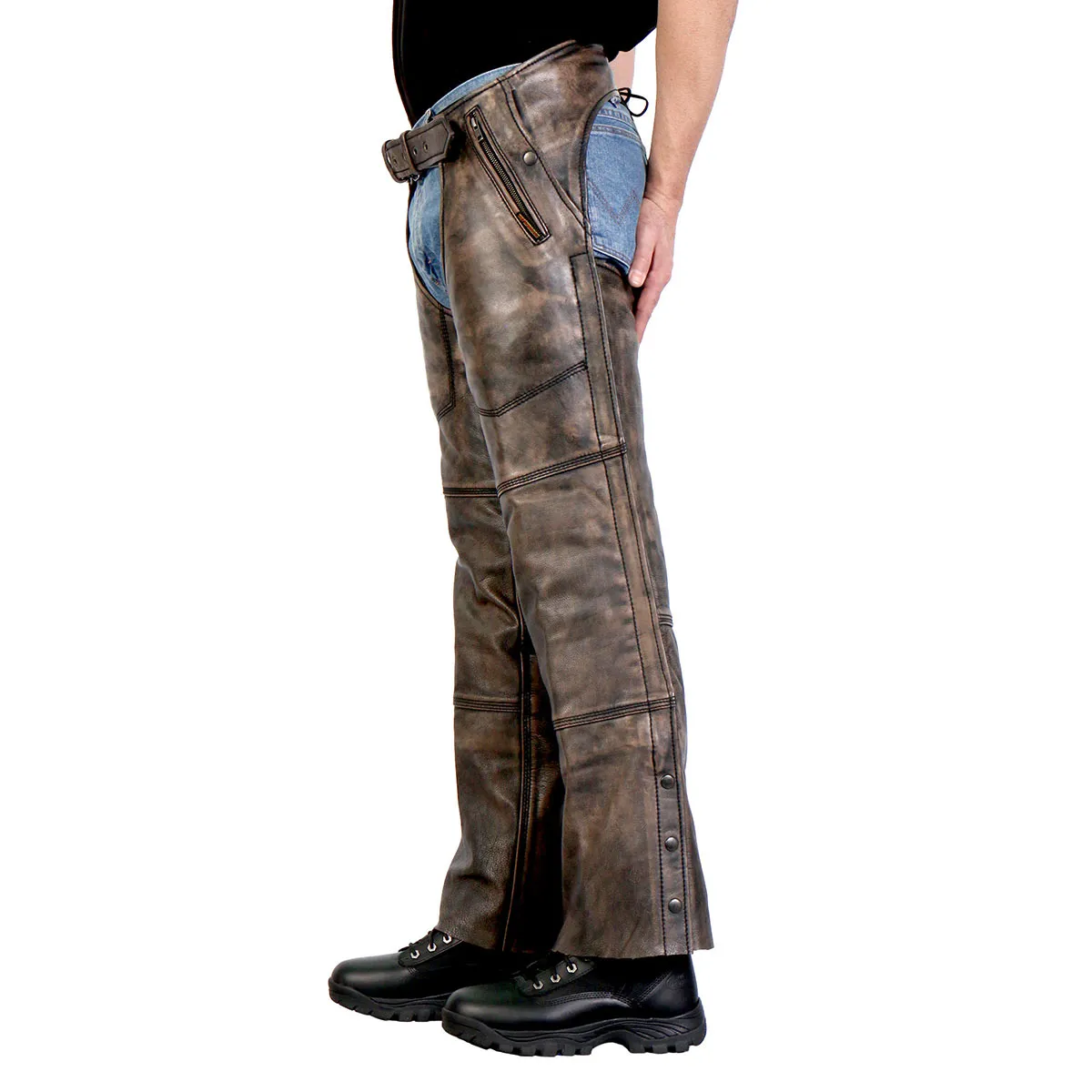 Hot Leathers CHM1008 Unisex Distressed Brown Premium Motorcycle Leather Chaps