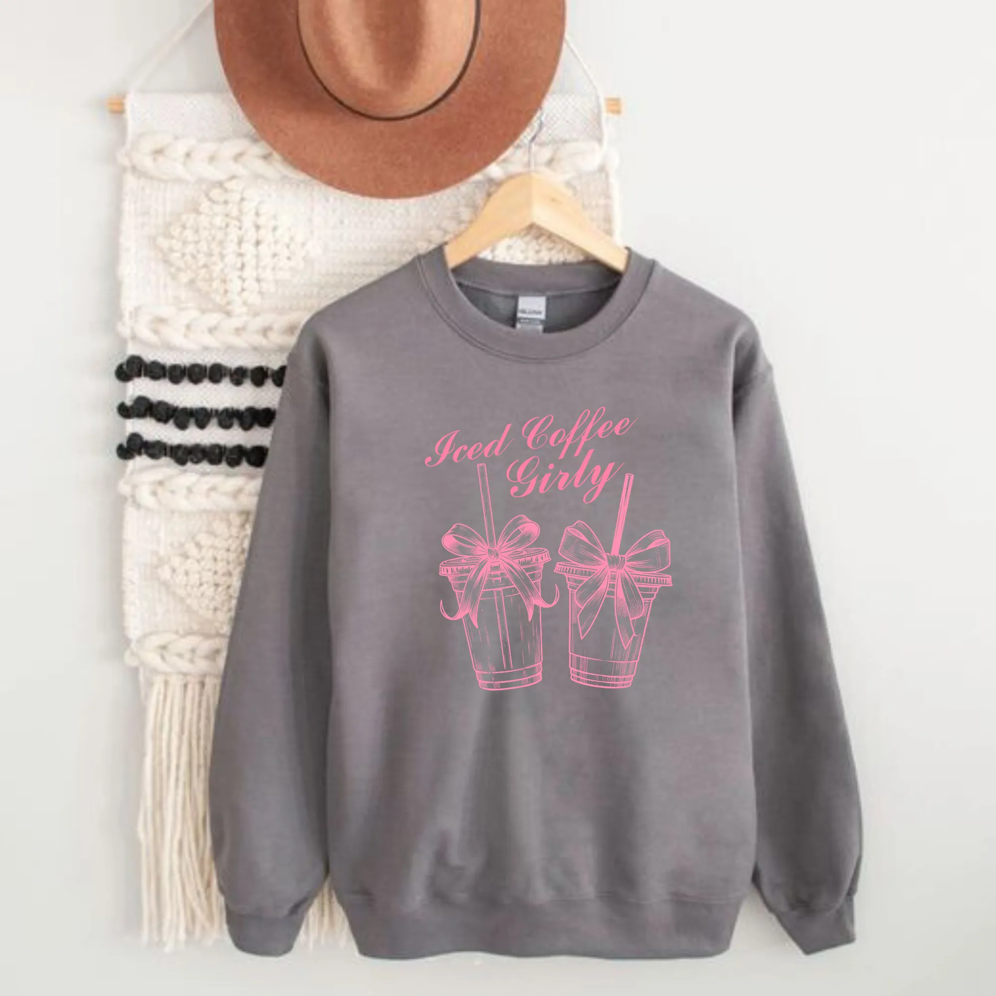 Iced Coffee Girly | Pink Bow Sweatshirt