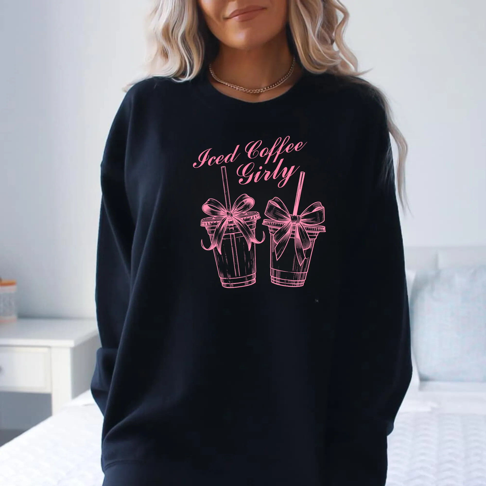 Iced Coffee Girly | Pink Bow Sweatshirt