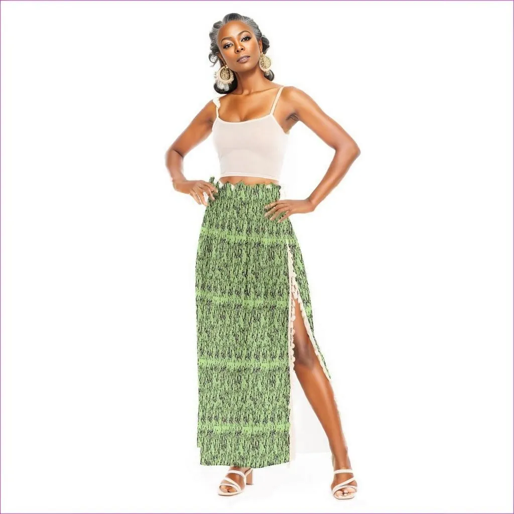 Intricate Womens Side Split Skirt - Green