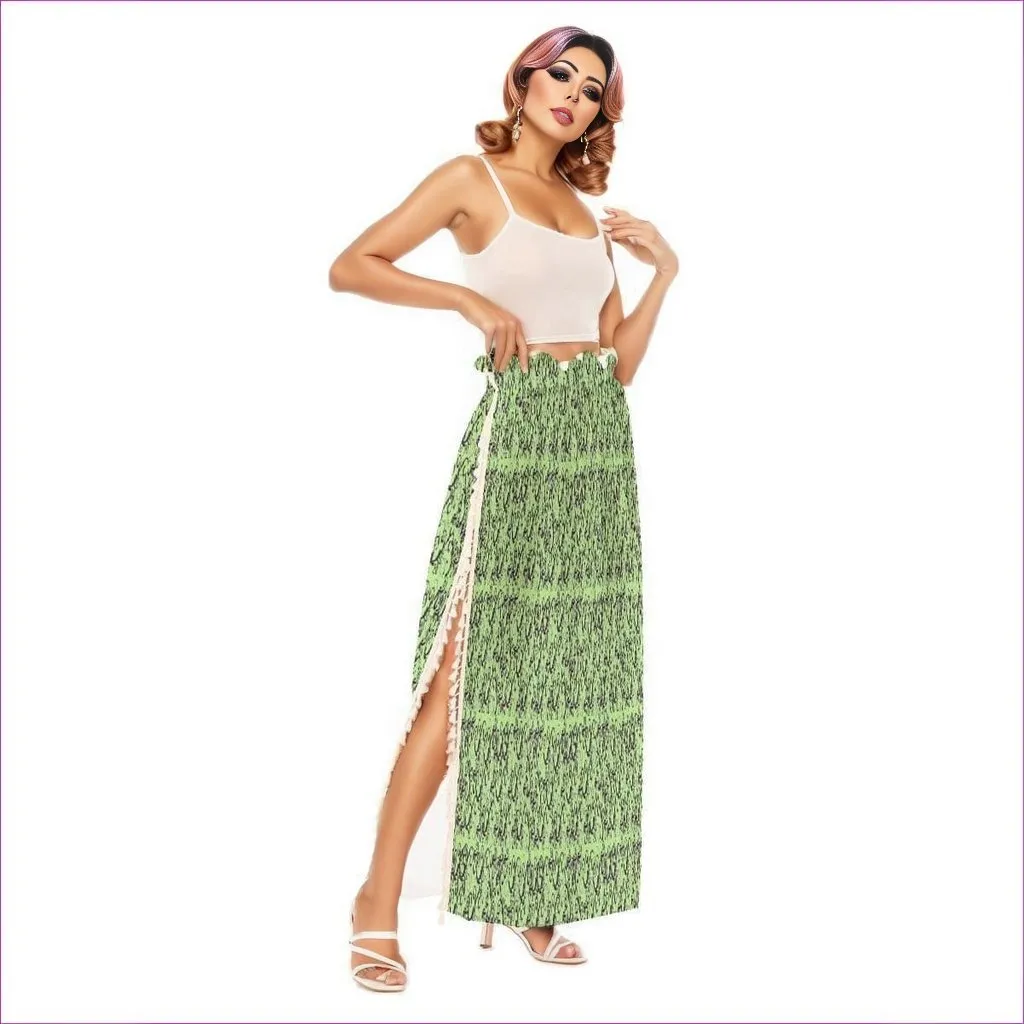 Intricate Womens Side Split Skirt - Green