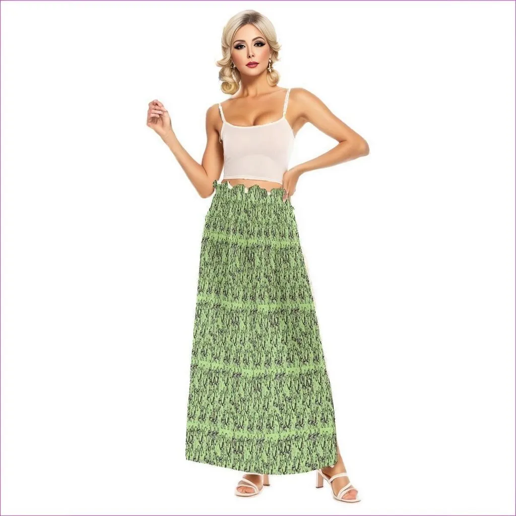 Intricate Womens Side Split Skirt - Green