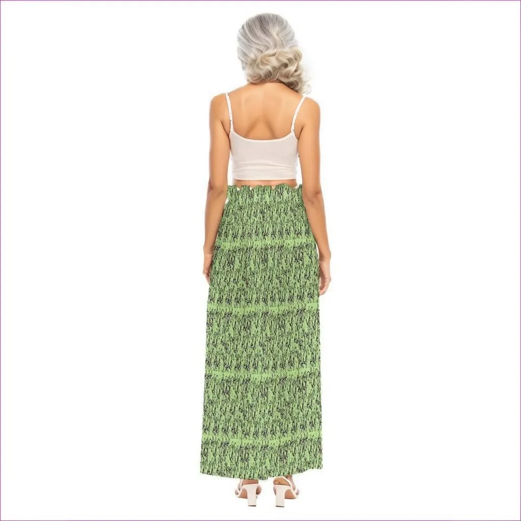 Intricate Womens Side Split Skirt - Green