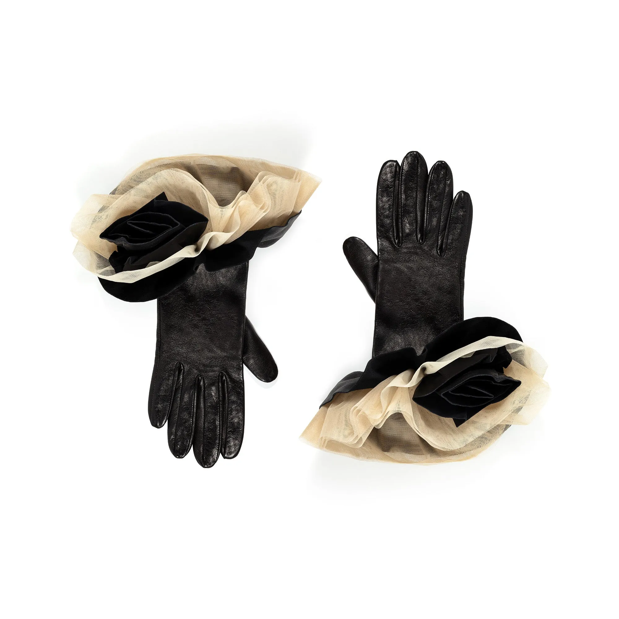 Issey - Women's Silk Lined Leather and Tulle Gloves