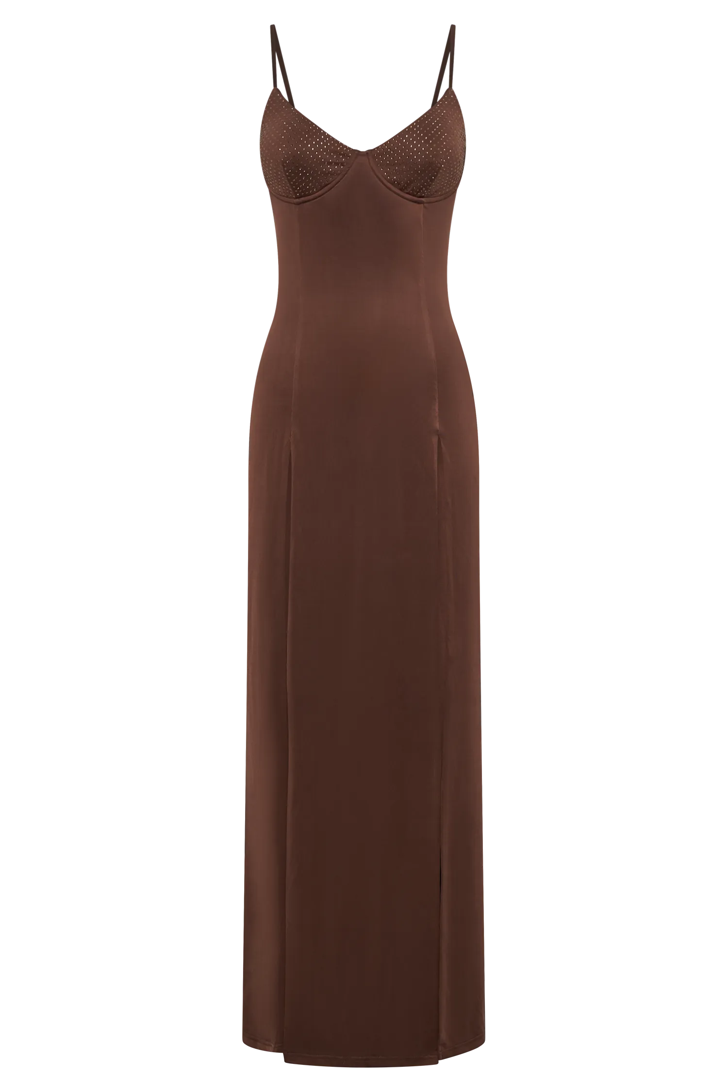 Jojo Jersey Split Maxi Dress With Diamante - Chocolate