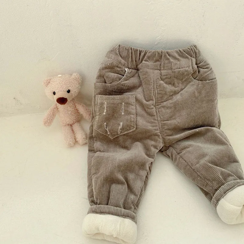 Kids Cotton Long Pants with Cute Bear Unisex Baby Winter Warm Quilted Bottom Trousers