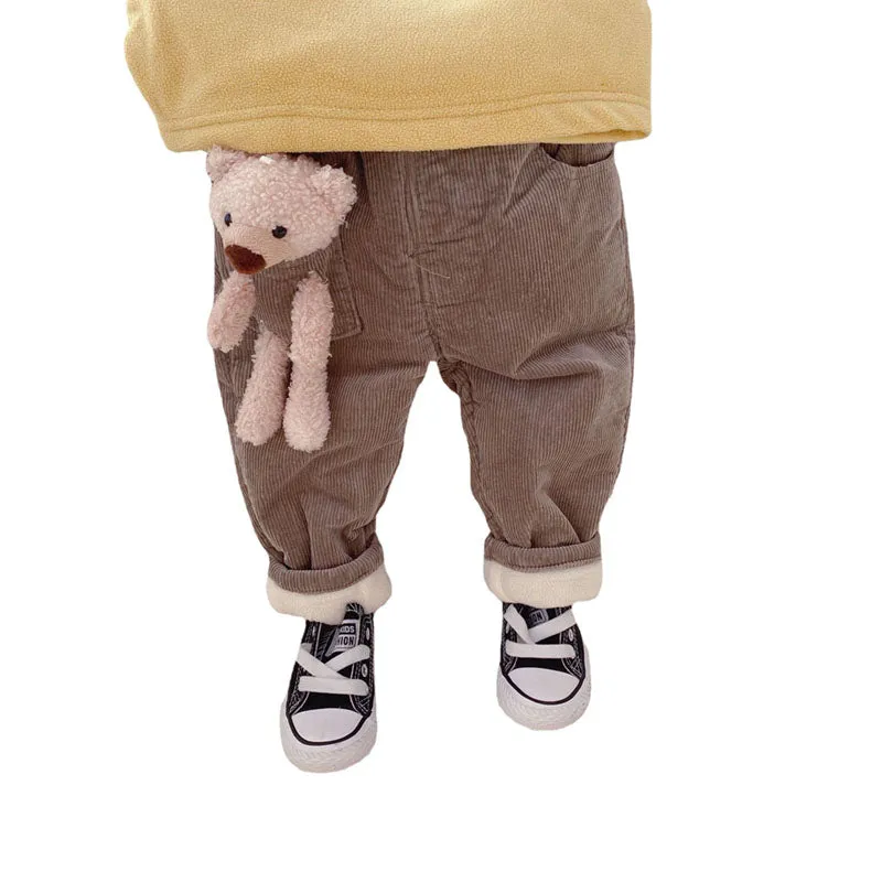 Kids Cotton Long Pants with Cute Bear Unisex Baby Winter Warm Quilted Bottom Trousers